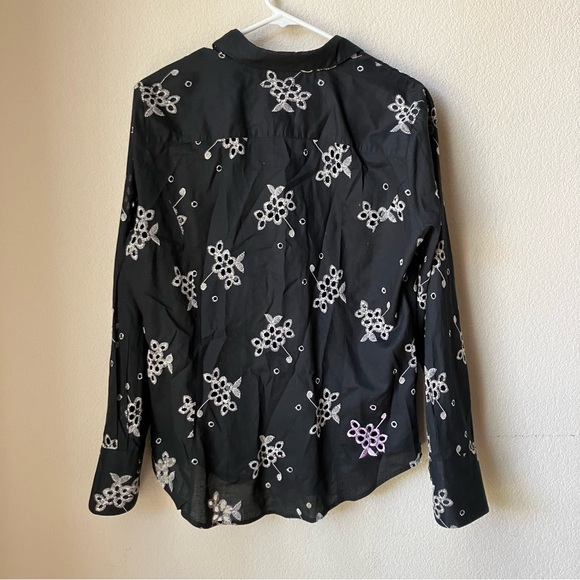 Robert Graham Beautiful Black Cotton Embroidered Floral Eyelet Shirt L - Picture 3 of 9